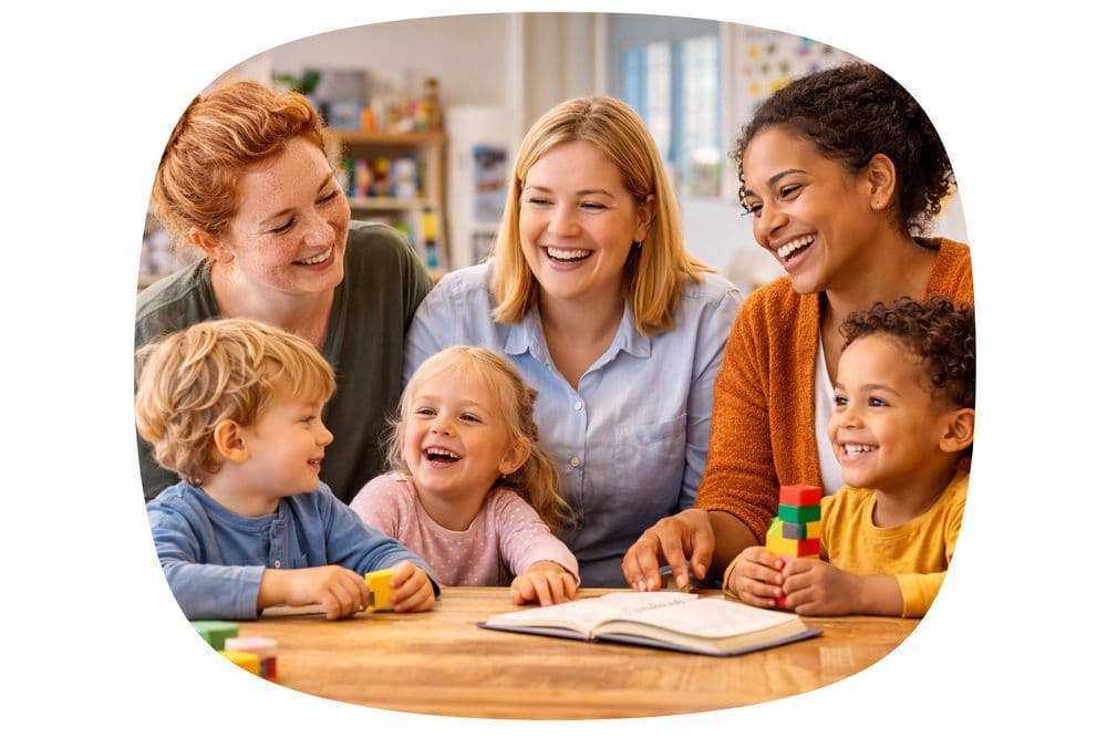 Team pedagogisch medewerkers met kinderen